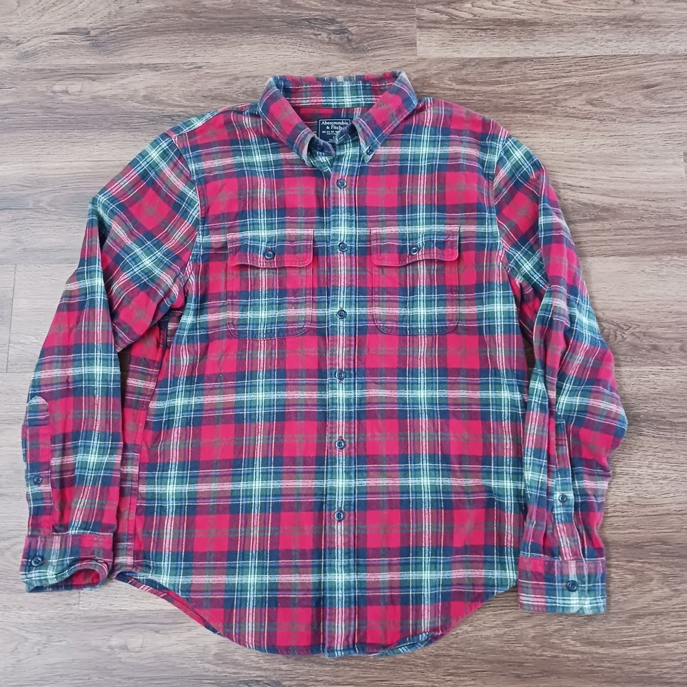 Abercrombie & Fitch Shirt Mens Large Plaid Flannel Button Up Casual‎